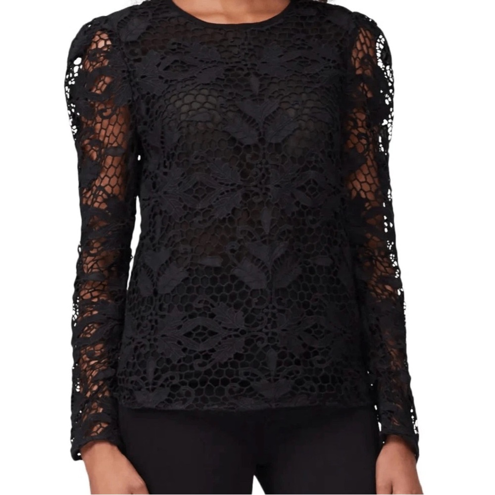 Stevie May Tops Pleasant Surprise Crochet Lace Long‎ Sleeve Top Black Small $240